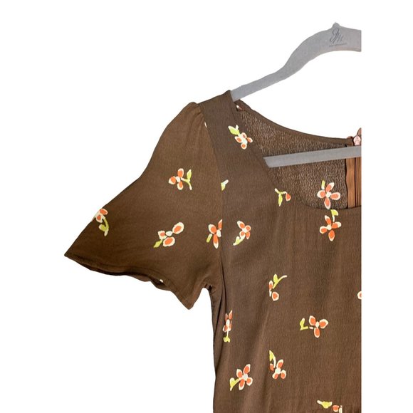 CHRISTY DAWN Brown Orange Yellow Floral Print Boho Knee Length Dress-Size Medium - Picture 8 of 16